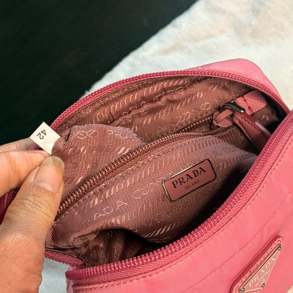 Prada Pink Nylon Wristlet Pouch with Triangle Logo Saffiano trim - Picture 8 of 12